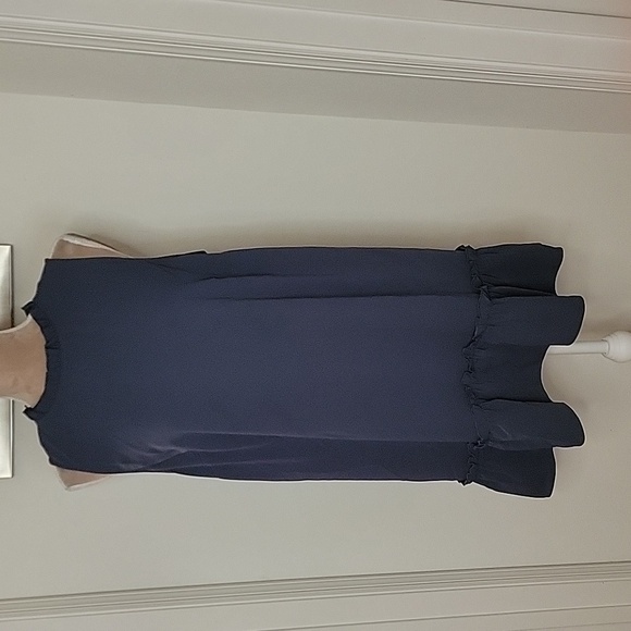 Loft Blueish Gray High Ruffle Neck with Ruffle Hem, Size 14, EUC - Picture 1 of 9